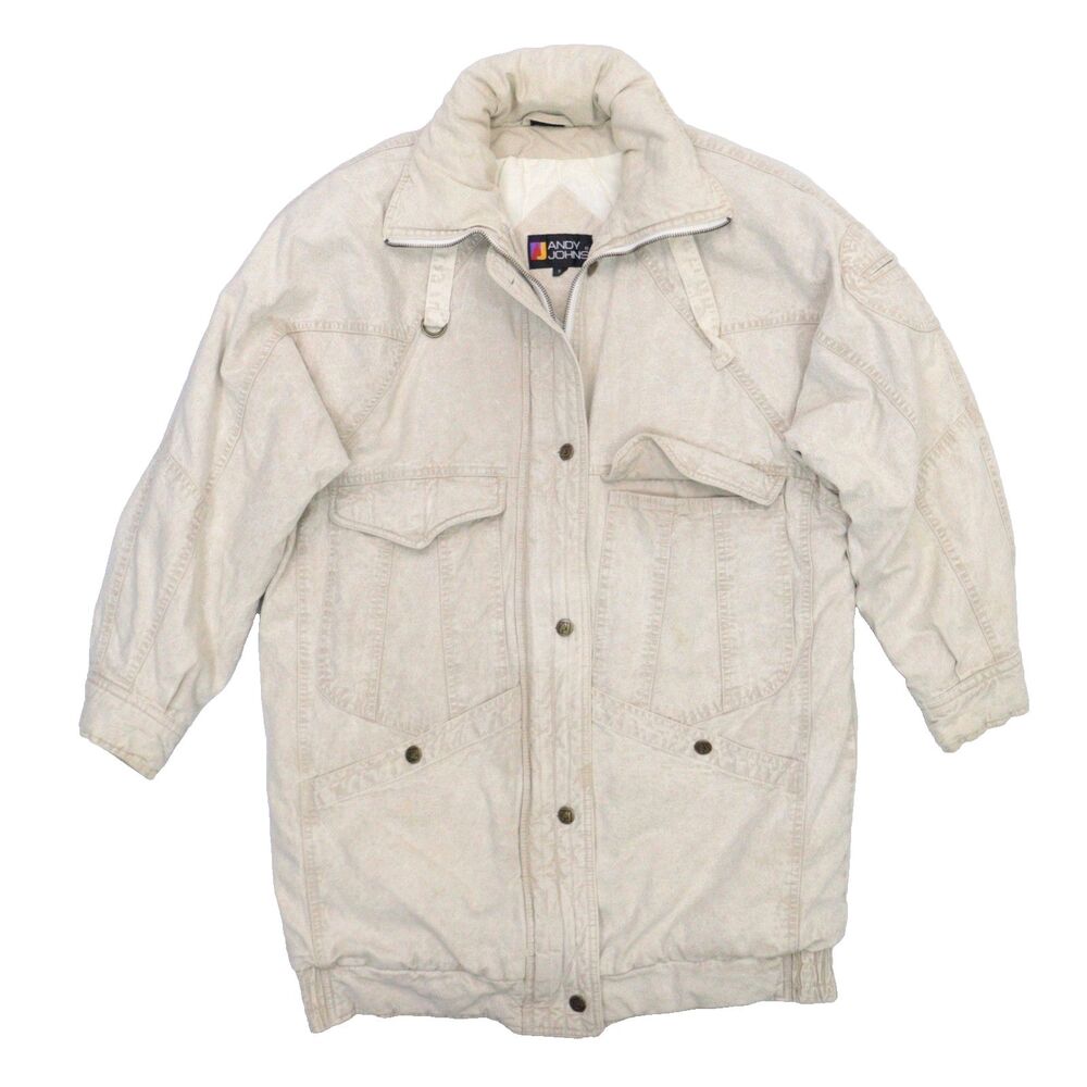 Vintage Andy Johns Jacket Women Small Beige Denim Barn Insulated Winter Ski Snow